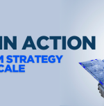 A professional consulting-style banner illustration showing the concept of tariffs and trade balance. A balanced scale at the center with shipping containers, cars, and food items on both sides, p (3)