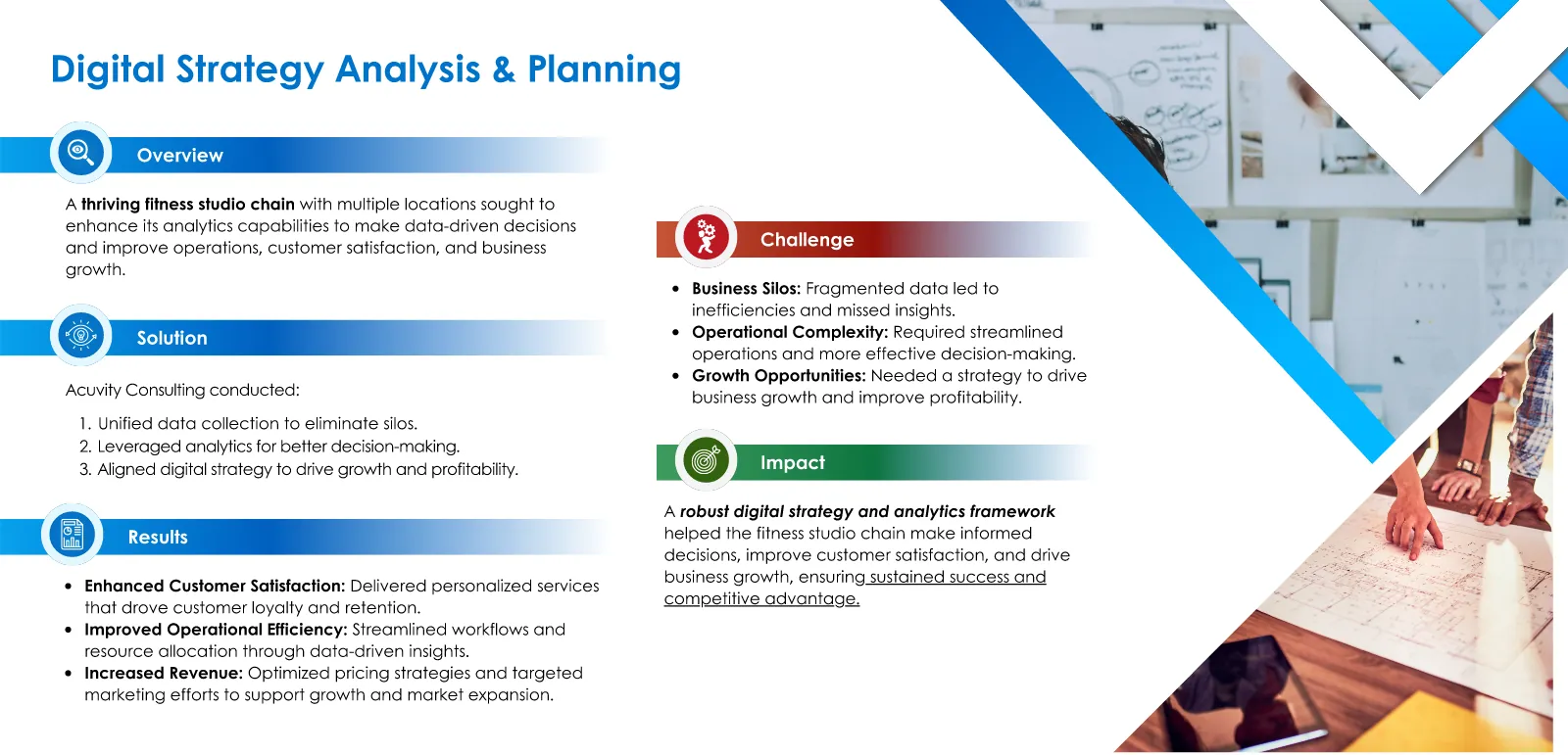 Digital Strategy Analysis & Planning case study with overview, challenge, solution, impact and results sections
